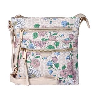 Time and Tru Floral Crossbody Bag - Cream, Pink, Green